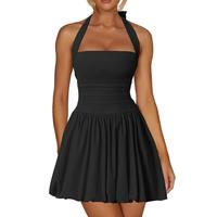Kaximil Women's Sexy Halter Corset Sleeveless Breathable Ruched Mini Dress Built-in Shorts for Cocktail and Dinner Parties, 2...