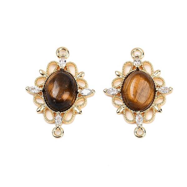 Natural Tiger Eye Oval Connector Charms
