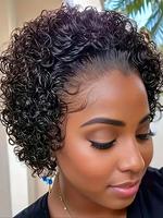 6 Inch Short Wavy Wigs for Women, Gorgeous Fluffy Human Curly Wig with Blunt Bangs, Human Hair Wigs for Party, Daily Use