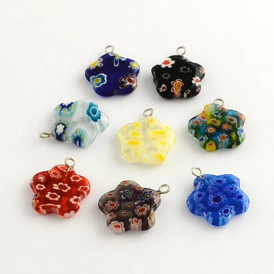 Handmade Millefiori Glass Pendants with Platinum Plated Iron Findings