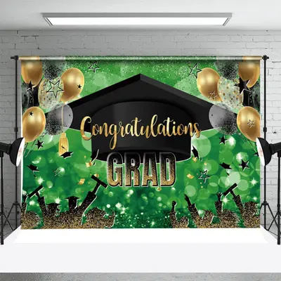 Green Balloons Hat Students Graduation Backdrop - Aperturee