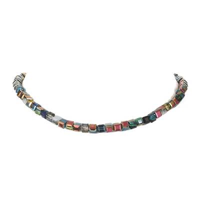 Glass Cube Beaded Necklace with 304 Stainless Steel Clasps