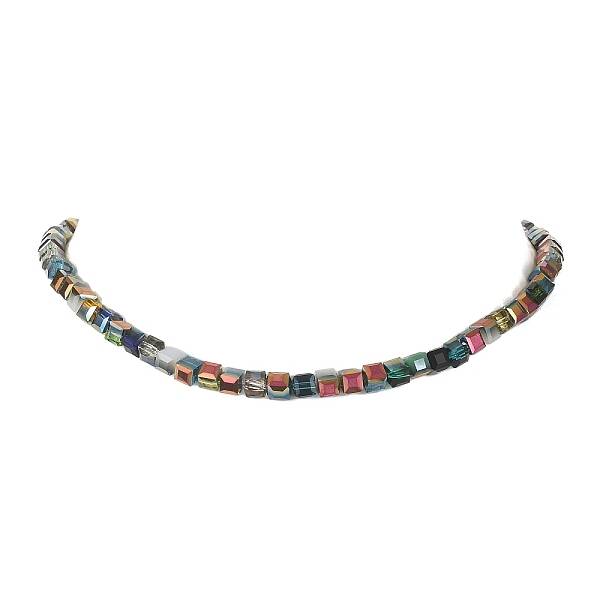 Glass Cube Beaded Necklace with 304 Stainless Steel Clasps