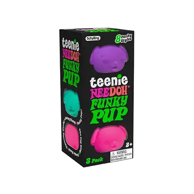 Teenie NeeDoh Funky Pups - 3 mini Groovy NeeDoh Pups -Sensory Toy with Dough Filling -  Assorted colors - Ages 3 and up