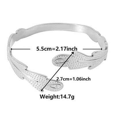 Non-Tarnish Stylish European and American Feather 304 Stainless Steel Cuff Bangles for Women