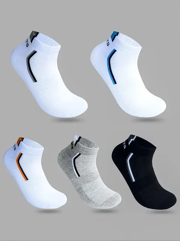 Summer 5/10 Pairs Colorblock Striped Letter Print Socks, For Birthday And Holiday Gifts, Low Cut Comfy Socks For Men, Ankle A...