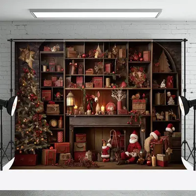 Vintage Christmas Santa Gift Room Portrait Backdrop - Aperturee