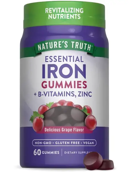 Iron with B-Vitamins and Zinc Gummies | 60 Grape Flavor Gummies
