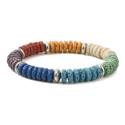 Dyed Natural Lava Rock Disc Beaded Stretch Bracelet