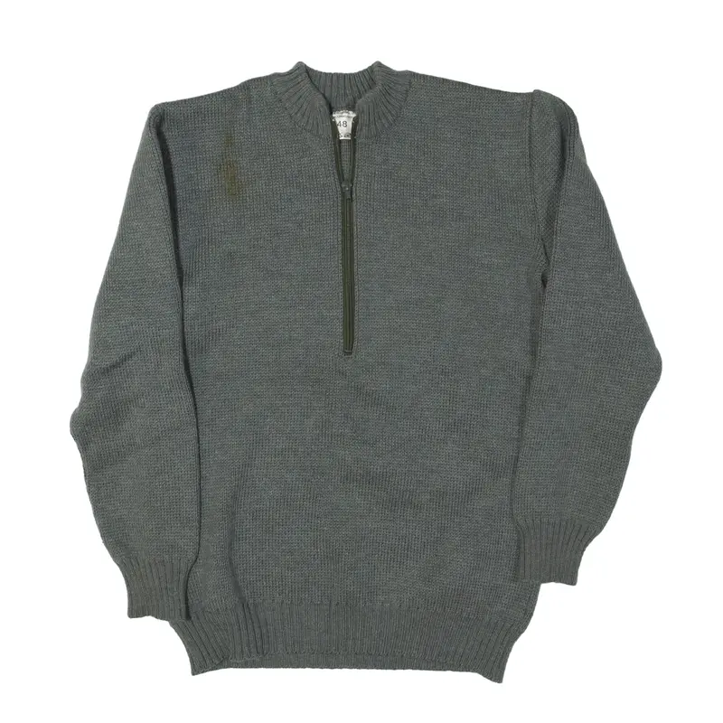 SWISS MILITARY M-74 Heavy Knit Jumper Grey 90s Chunky Knit Wool 1/2 Zip Mens M