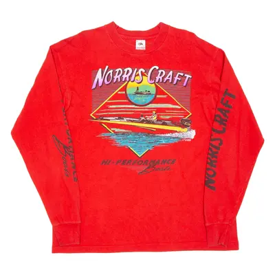 FRUIT OF THE LOOM Norris Craft Mens T-Shirt Red Long Sleeve XL
