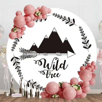 Round White Black Mountain Leaf Wild Tree Backdrop