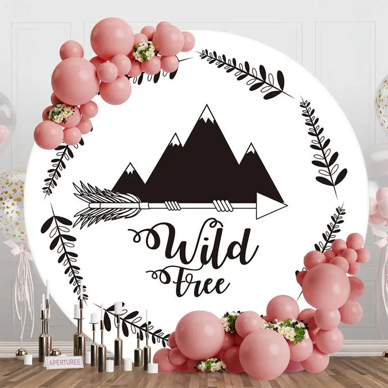 Round White Black Mountain Leaf Wild Tree Backdrop