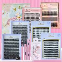 Individual False Eyelashes Kit, 1 Set Natural Look Self Grafting Curl Eyelashes, Eyelashes Custers, Eye Makeup Enhancement Fa...