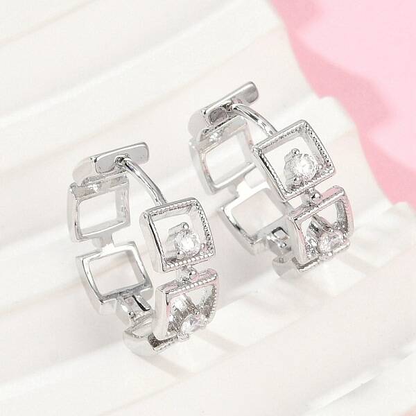 Brass Clear Cubic Zirconia Hoop Earrings