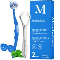 Tongue Brush & Tongue Scraper, Reduce Bad Breath & Improve Oral Hygiene, for Adults Ergonomic Handle & Protective Cap, Tongue...