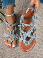 Women's Fashionable Denim Design Crossed Strap Sandals, Casual Open Toe Sandals for Summer, Lightweight Breathable Comfortabl...