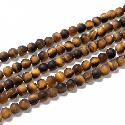 Natural Frosted Tiger Eye Round Bead Strands
