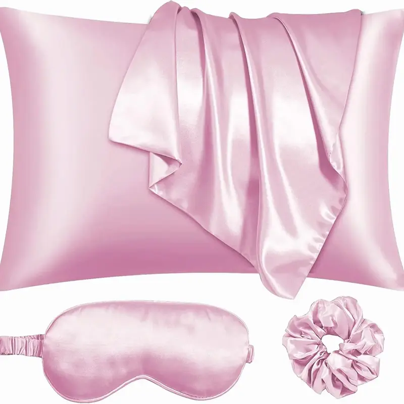 Cozy Room Accessories Solid Color Satin Pillowcase without Filler, 4 Counts Home Accessories Including 2 Pillowcase & 1 Hair ...