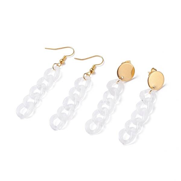 Chunky Acrylic Curb Chain Long Drop Earrings
