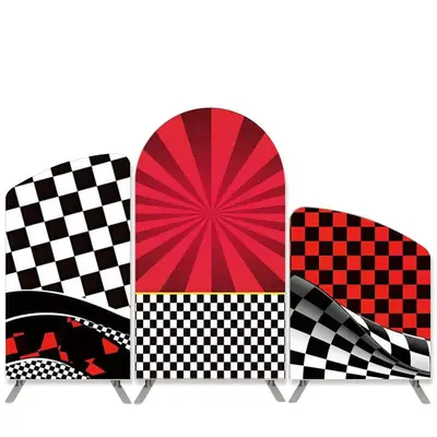 Aperturee Race Car Red Black And White Birthday Arch Backdrop Kit | Round Arch Backdrop Cover | Custom Chiara Arched Covers |...