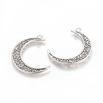 Tibetan Style Alloy Hollow Moon  2-Loop Link Pendants