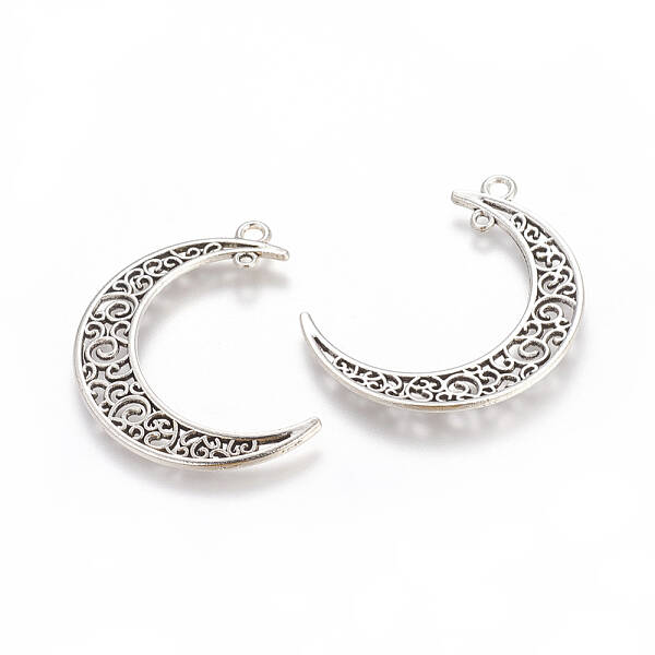 Tibetan Style Alloy Hollow Moon  2-Loop Link Pendants