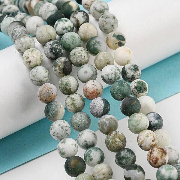 Natural Tree Agate Frosted Agate Round Gemstone Beads Strands