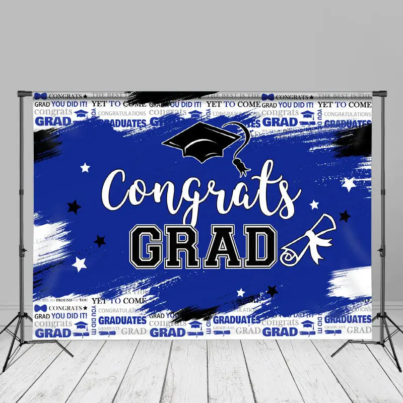 Blue Brush Stars You Did It Grad Photo Booth Backdrop - Aperturee