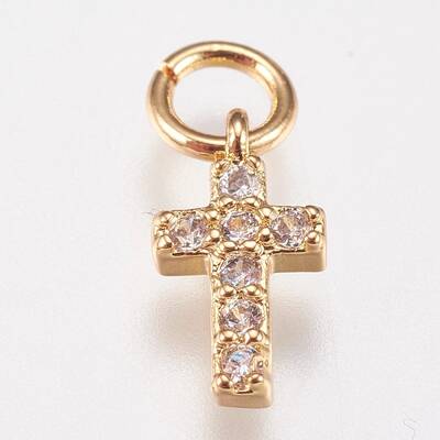 Brass Cubic Zirconia Tiny Cross Charms