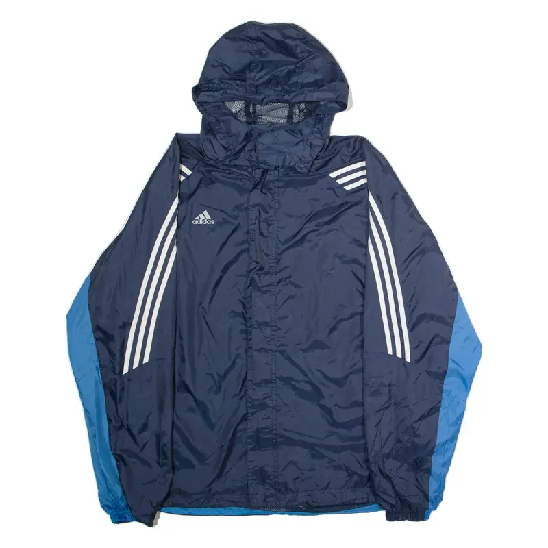 ADIDAS Mens Rain Jacket Blue Nylon Hooded Colourblock XL