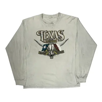 Texas Harley Davidson Graphic Long Sleeve T-Shirt - Large Cream Cotton