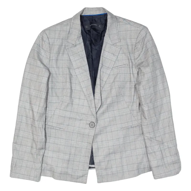 ZARA Basic Blazer Jacket Grey Plaid Womens L