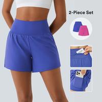 2-Piece  High Waisted Back Pocket & Side Hidden Pocket 2-in-1 Yoga Shorts 5''-Longer Length, 2 Piece Sets Women, Gym Shorts, ...
