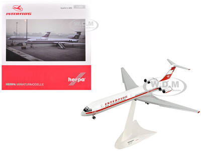 Ilyushin IL-62M Commercial Aircraft Interflug (DDR-SEO) White with Red Stripes and Tail 1/200 Diecast Model Airplane by Herpa