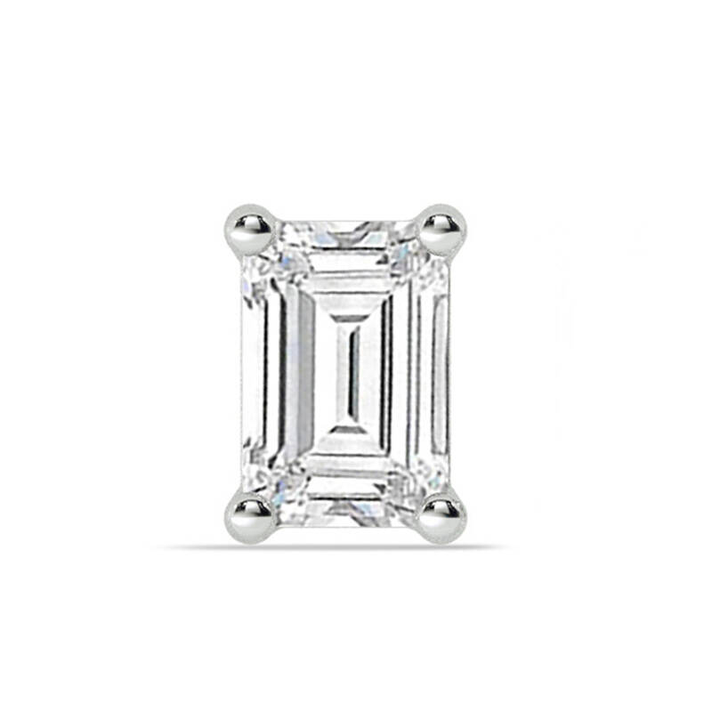 Certified Lab Grown Four Prong Emerald Cut Single Diamond Stud Earring | 14K White Gold 2 ct. tw.