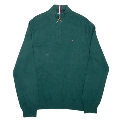 TOMMY HILFIGER Mens Jumper Green 1/4 Zip Tight Knit L