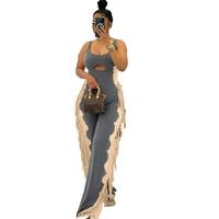 D9769 Best Selling Women's Clothing, Fashionable Contrasting Color And Personalized Tassel Casual Leggings Jumpsuits Pants Ov...