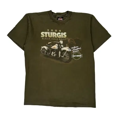 Sturgis Black Hills Rally Harley Davidson Graphic T-Shirt - Large Green Cotton