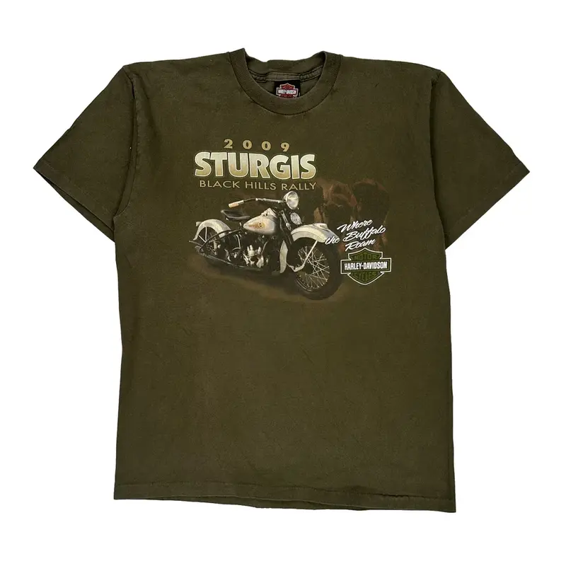 Sturgis Black Hills Rally Harley Davidson Graphic T-Shirt - Large Green Cotton
