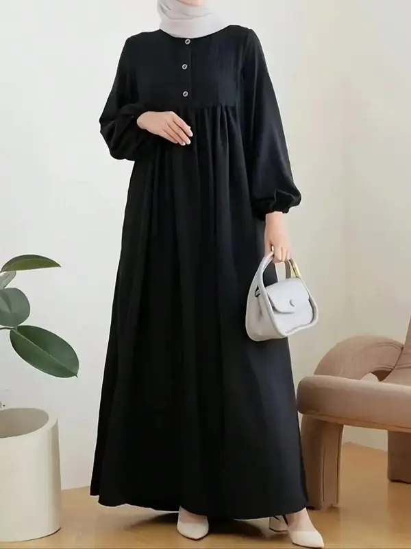 Women's Graphic Print Long Sleeve Abaya, Modest Casual Long Dress for Daily Wear, Ladies Islamic Clothing for All Seasons
