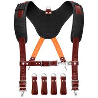 FUERI Leather Tool Belt Suspenders (Heavy-Duty Foam Padding, 4 Detachable D-Loops, Adjustable Clips) – Maroon Grain Leather...