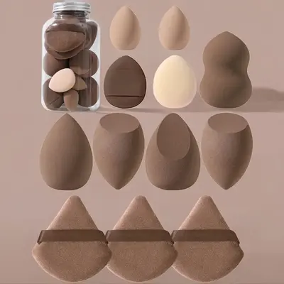 Blending Makeup Sponge & Powder Puff Set, 12pcs Versatile Makeup Sponges for Liquid Foundation, Loose Powder, Concealer, Crea...