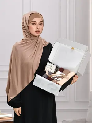Women's Solid Color Hijab Gift Box, Casual Comfortable Breathable Jersey Hijabs, Muslim Prayer Hijab, Fashion Muslim Clothing...