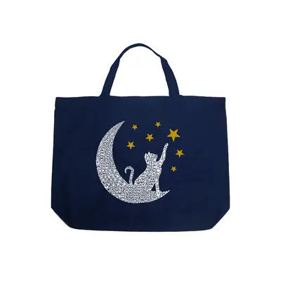 Cat Moon - Large Word Art Tote Bag - Red - LARGE