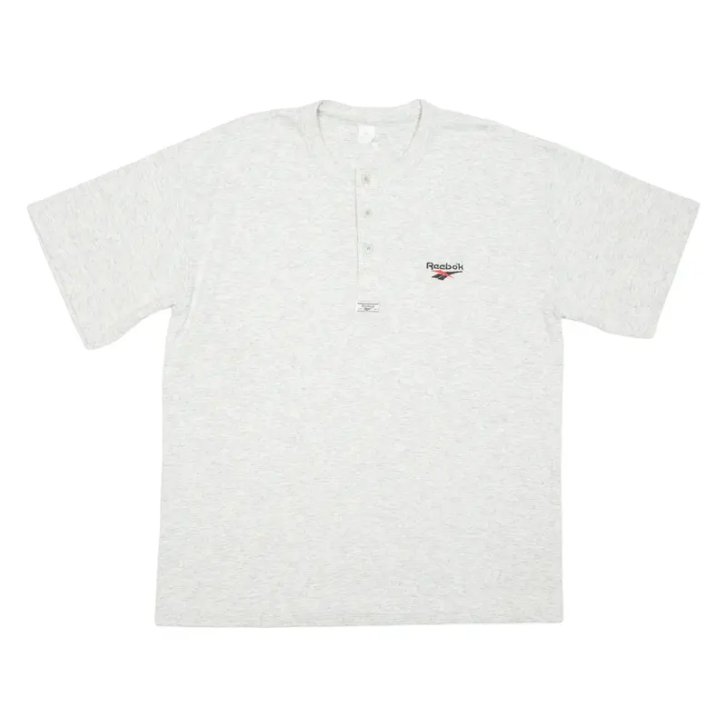 REEBOK Mens T-Shirt Grey Button Neck XL