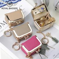 Royal Bagger Genuine Leather Mini Kiss Lock Coin & Jewelry Box, Removable Keychain, Storage for Rings, Earrings, Necklaces 28...