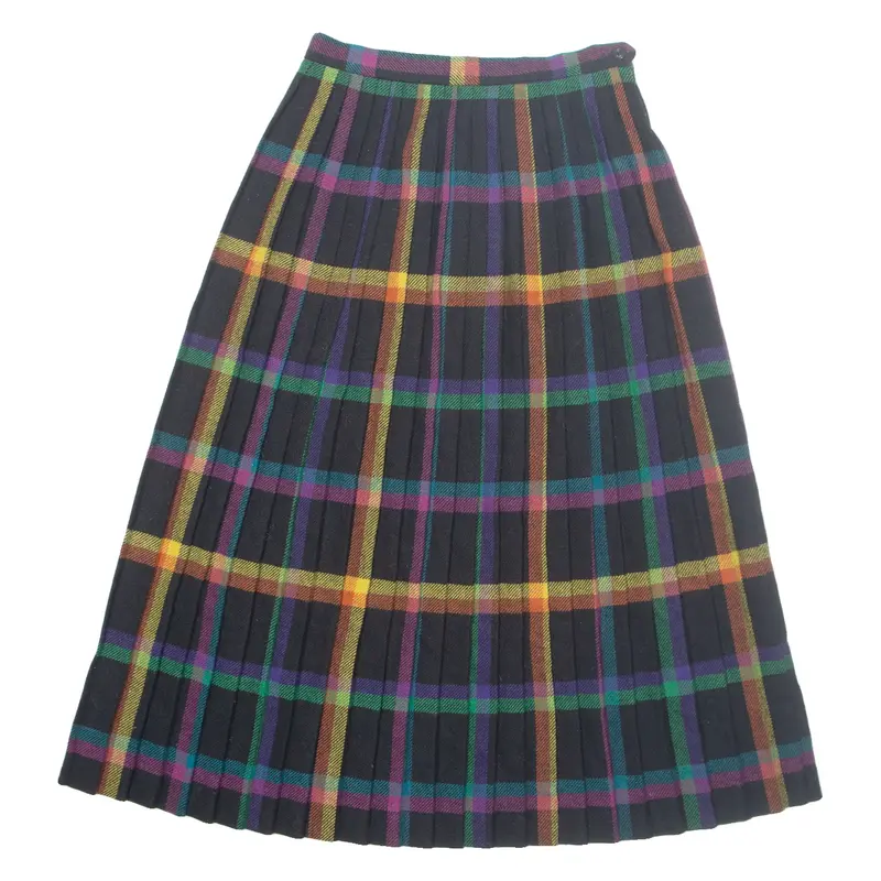 IRA JOYCE Womens Pleated Skirt Black Long Check S