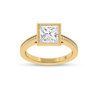 Lyra Pavé Set Half Coverage Bezel Princess Cut Lab Grown Diamond Engagement Ring | 18K Yellow Gold 2 1/6 CT. TW.