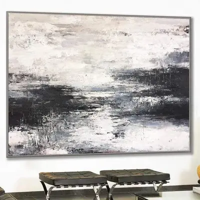 Abstract Oil Painting Oversized Artwork Black And White Painting On Canvas | FOGGY MORNING